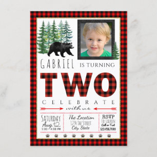Boys Lumberjack 2nd Birthday Party Invitations