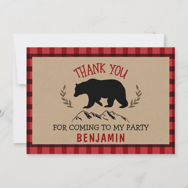 Boys Lumberjack Birthday Thank You Flat Card (Front)