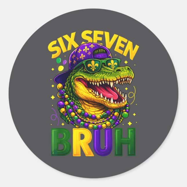 Boys Mardi Gras Six Seven Bruh Mardigator Alligato Classic Round Sticker (Front)