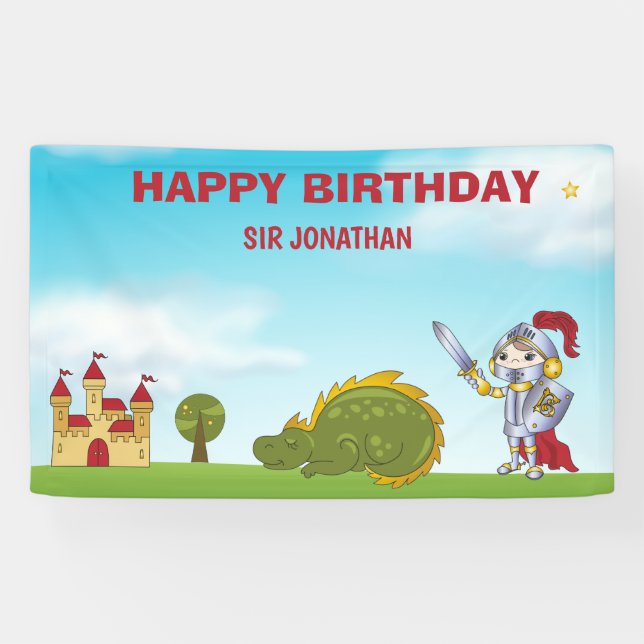  Boys Mediaeval Knight Dragon Birthday Party Banner (Horizontal)
