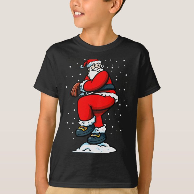 Boys Men Xmas Tcher Santa Claus Christmas Baseball T-Shirt (Front)