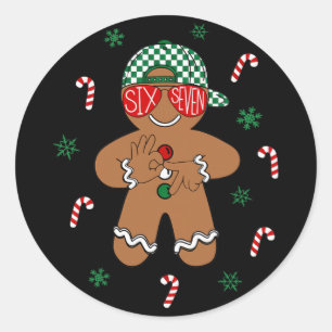 Boys Mens Christmas 6 7 Gingerbread Funny Meme Six Classic Round Sticker