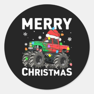 Boys Merry Christmas Monster Truck Santa Hat Toddl Classic Round Sticker