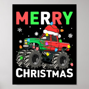 Boys Merry Christmas Monster Truck Santa Hat Toddl Poster