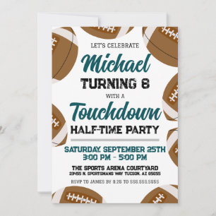 Boys Midnight Green Football Team Birthday Party Invitation