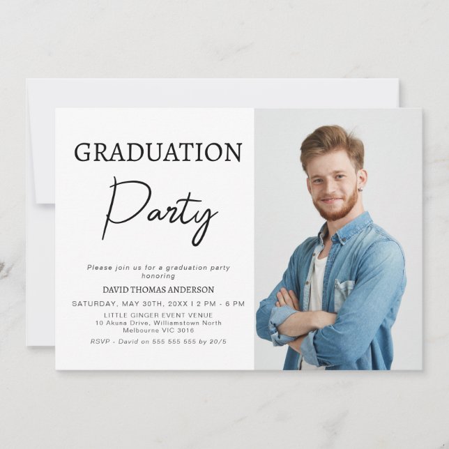 Boys Minimalist Calligraphy Graduation Invitation (Front)