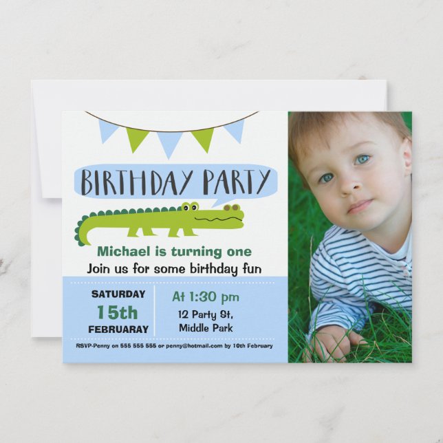 Boys Modern Alligator Birthday Invitation (Front)