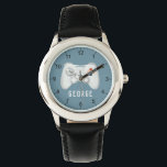 Boys Modern and Cool Video Game Kids Watch<br><div class="desc">This cool and modern kids watch features a video game controller,  with a simple blue background. The watch can be personalised with your boys name and has clear numbers,  the perfect gift for any gamer.</div>