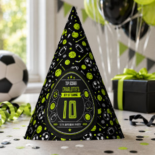 Boys Modern Black Sports Kids 10th Birthday Party Hat