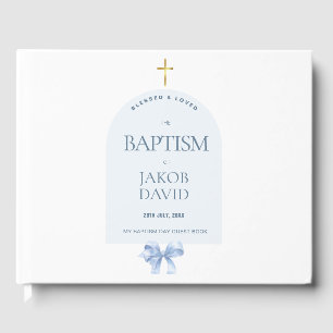Boy's Modern Blue Bow Baptism Guest Book