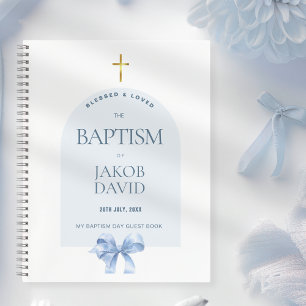 Boy's Modern Blue Bow Baptism Guest Book