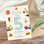 Boys Modern Blue Construction Kids Birthday Invitation<br><div class="desc">This cute and modern construction-themed kids birthday invitation design features a blue building cartoon design, with a digger, concrete truck, and road signs. The invite can be personalised with your boys name and other details necessary for your party. The perfect addition to your child's birthday party. This invitation is set...</div>