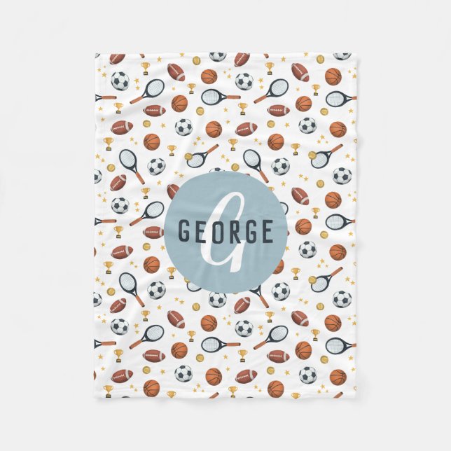 Boys Modern Blue Football Sports Kids Fleece Blanket (Front)