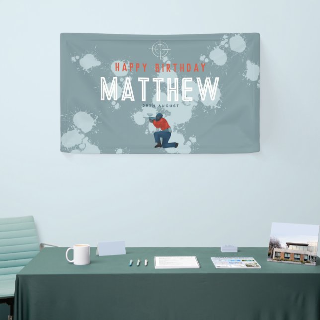 Boys Modern Blue Paintball Party Kids Birthday Banner (Tradeshow)