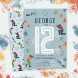 Boys Modern Blue Paintball Party Kids Birthday Invitation<br><div class="desc">This cute and modern paintball-themed kids birthday invitation design features a blue paintball cartoon design, with a paint baller, target, and splatter design.m, and matching pattern on the back. The invite can be personalised with your boys name and other details necessary for your party. The perfect paintball-themed addition to your...</div>