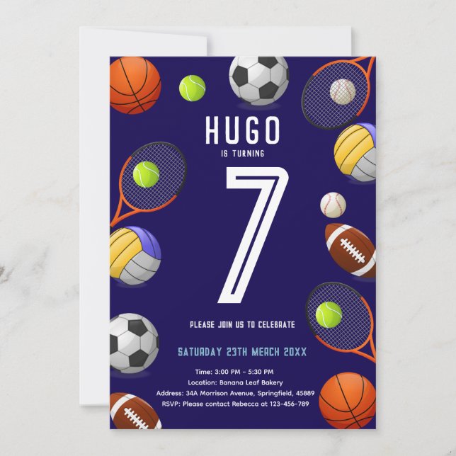 Boys Modern Blue Sports Kids Birthday Invitation (Front)