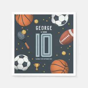 Boys Modern Blue Sports Kids Birthday Napkin