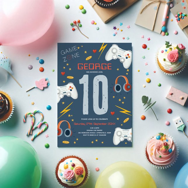 Boys Modern Blue Video Game Kids Birthday Invitation (Creator Uploaded)