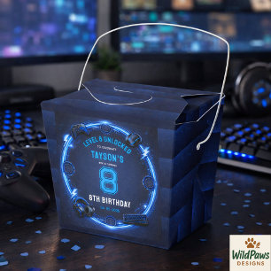 Boys Modern Cool Blue Gaming 8th Birthday Party Favour Box