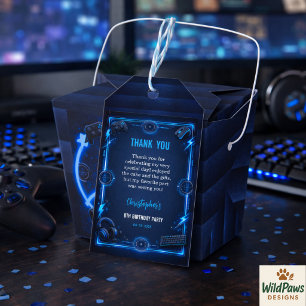Boys Modern Cool Blue Gaming 8th Birthday Party Gift Tags