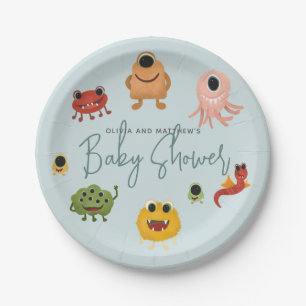 Boys Modern Cute Colourful Monster Baby Shower Paper Plate