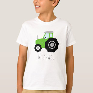 Boys Modern Green Farm Tractor and Name T-Shirt