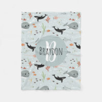 Boys Modern Ocean Whale Pattern Monogram Kids