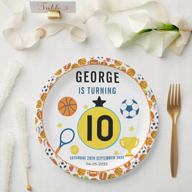 Boys Modern Sports Birthday Party | Game Day Theme Paper Plate (Wedding)