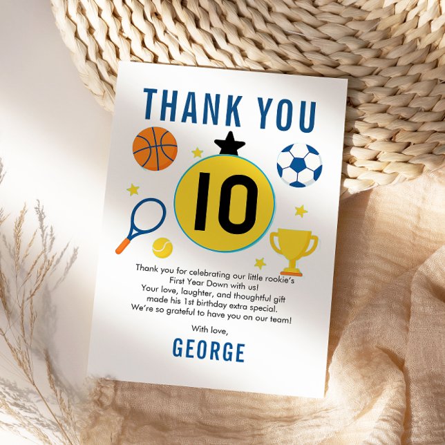Boys Modern Sports Birthday Party | Game Day Theme Thank You Card (Creator Uploaded)
