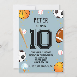 Boys Modern Sports Kids Birthday Invitation