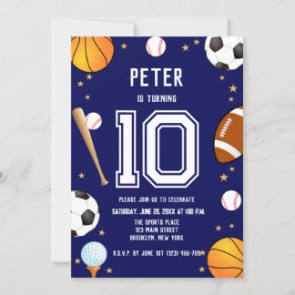 Boys Modern Sports Kids Birthday Invitation