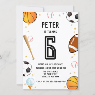 Boys Modern Sports Kids Birthday Invitation