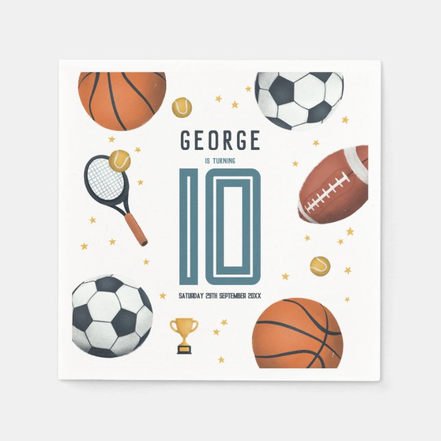 Boys Modern Sports Kids Birthday Napkin (Front)