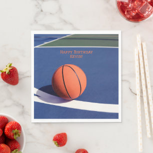 Boys Modern Sports Kids Blue Court Basketball Napkin