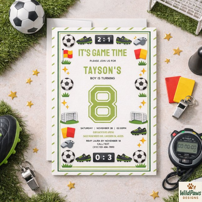 Boys Modern Sports Soccer Kids 8th Birthday Party Invitation (Boys Modern Sports Soccer Kids 8th Birthday Party Invitation
)