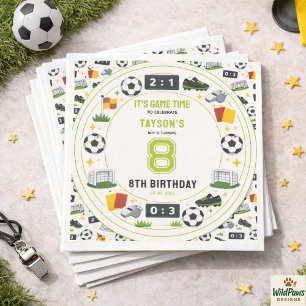 Boys Modern Sports Soccer Kids 8th Birthday Party Napkin