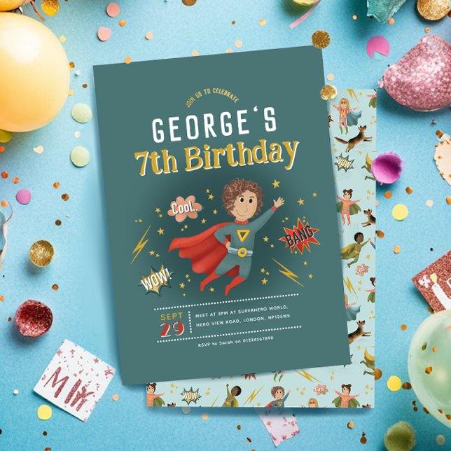 Boys Modern Superhero Comic Book Kids Birthday Invitation (Creator Uploaded)