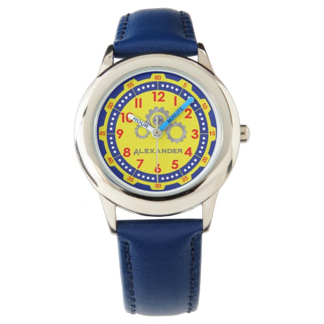 Boys Modern Yellow Gear Custom Kids Watch (Front)