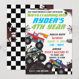 Boys Monster Truck Birthday Party Invitations