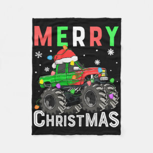 Boys Monster Truck Merry Christmas Santa Hat Kids Fleece Blanket