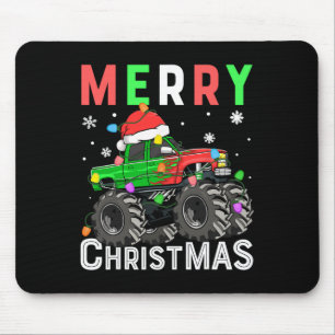 Boys Monster Truck Merry Christmas Santa Hat Kids Mouse Mat