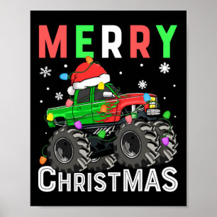 Boys Monster Truck Merry Christmas Santa Hat Kids  Poster