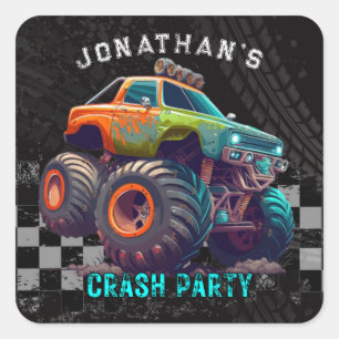 Boys Monster Truck Rally Birthday Party Square Sticker