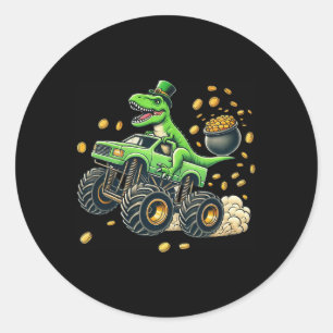 Boys Monster Truck T-rex St Patricks Day Dinosaur Classic Round Sticker