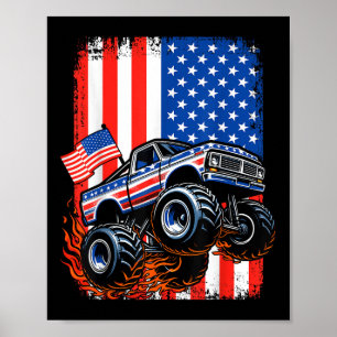 Boys Monster Truck Usa Flag Monster Truck 4th Of J Poster