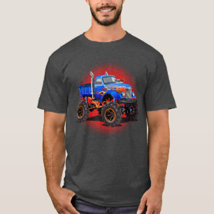 Boys Monster Truck With Flames Blue Red Graphic T-Shirt