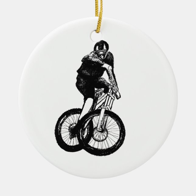 Boys mountain bike T Shirt presents MTB Christmas  Ceramic Tree Decoration (Front)