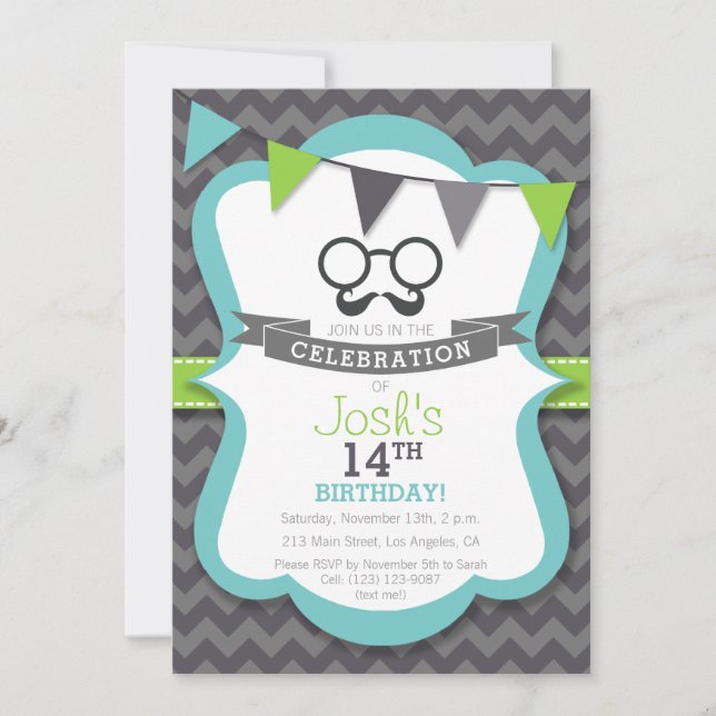 Boy's Moustache Birthday Party Invitation (Front)