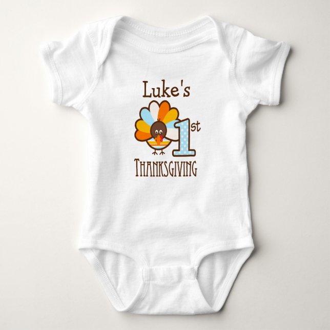 Boys Mt First Thanksgiving Personalised Bodysuit (Front)