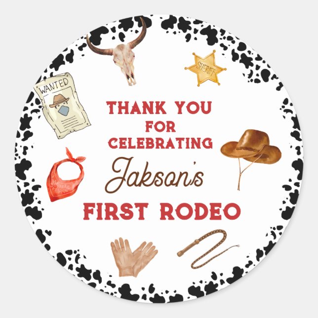 Boys My First Rodeo Cowboy 1st Birthday Classic Round Sticker (Front)